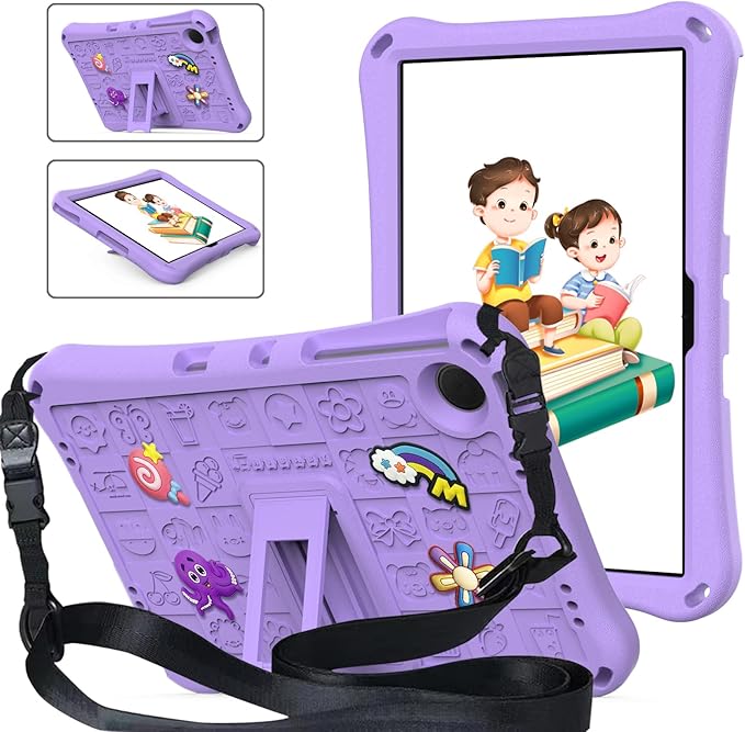 Kids Case for Samsung Galaxy Tab A11+ Plus/A9+ Plus 5G 11 Inch 2025/2023 EVA Lightweight Bumper Shockproof Kickstand Shoulder Strap Children Friendly Tablet Case Lightpurple