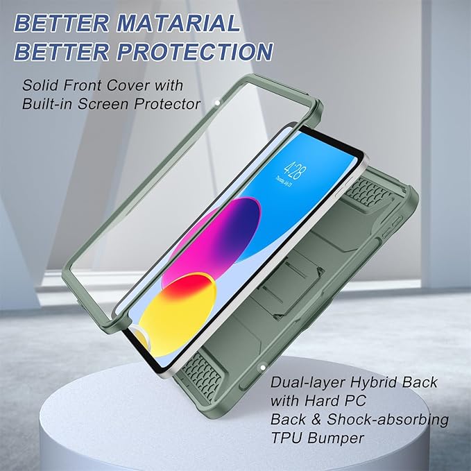 Soke Case for iPad (A16) 11th Generation 11-inch 2025 iPad 10th Generation 10.9-inch 2022 with Built-in Screen Protector and Kickstand Rugged Full Body Protective Cover - Calke Green