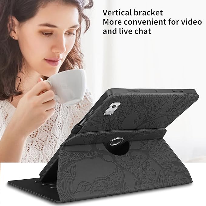 Tablet PC Bags Cases Sleeves Compatible With Lenovo Tab M9 9.0 Inch (Model: TB-310FU 2023 Released) Tablet Case 360 Degree Rotating Stand Foldable Tablet Case Tree Of Life Embossed Shell(Black)