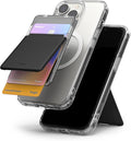 Ringke Magnetic Stand Slot Card Holder [Phone Wallet + Stand] ID &amp Credit Card Holder for Phone Case Magnetic Card Wallet Compatible with Magsafe iPhone 13 12 Pro Max Mini - Clear &amp Black