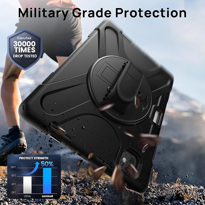 Gerutek Case for iPad Pro 13 inch Case M5 2025 / M4 2024 Full Body Drop Protective with Screen Protector Rotating Stand Hand/Shoulder Strap Pencil Holder Cover for iPad Pro 13 8th/7th Gen Black
