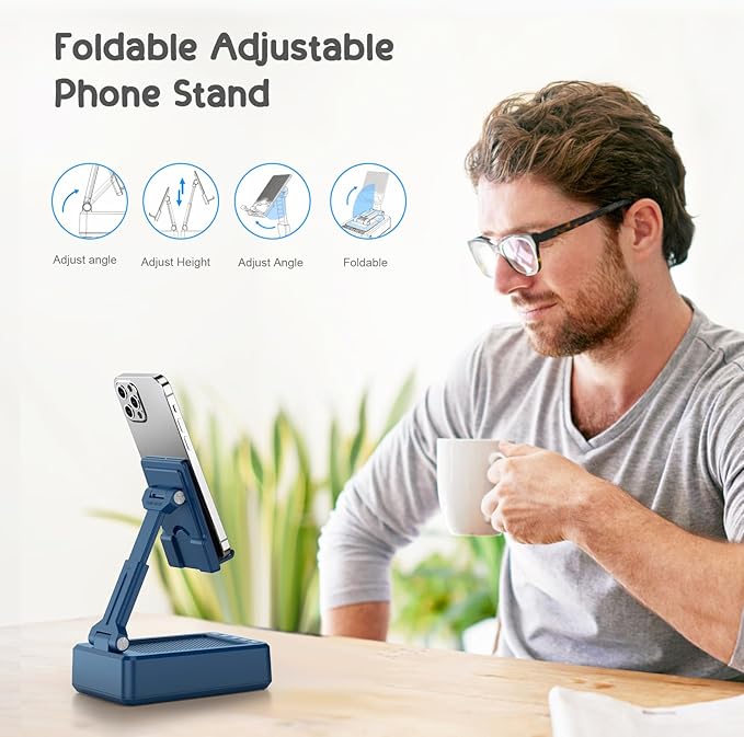 TechGlow Gifts for Men Women Foldable Cellphone Stand with Bluetooth Speaker and Charging Funtion Birthday Gift Idea for Mom Dad Cool Gadget Tech Gifts-Blue