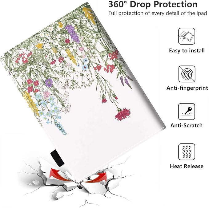 Case for Amazon Kindle Fire HD 10 &amp 10 Plus Tablet 10.1 (13th/11th Generation 2023/2021 Release) - PU Leather Folio Case with Smart Auto Wake/Sleep Colorful Floral Green Leaf