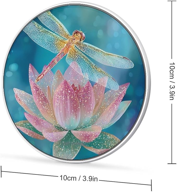 Dragonfly Perched on Lotus1 Fast Portable Charger 10W Funny Graphic Phone Charging Pad with USB Cable
