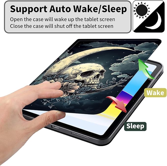 Case for Kindle Paperwhite 12th Generation 7 &amp Kindle ColorSoft Signature Edition PU Leather Protective Cover with Auto Sleep/Wake for Kindle Paperwhite 2024 – Skull On The Moon