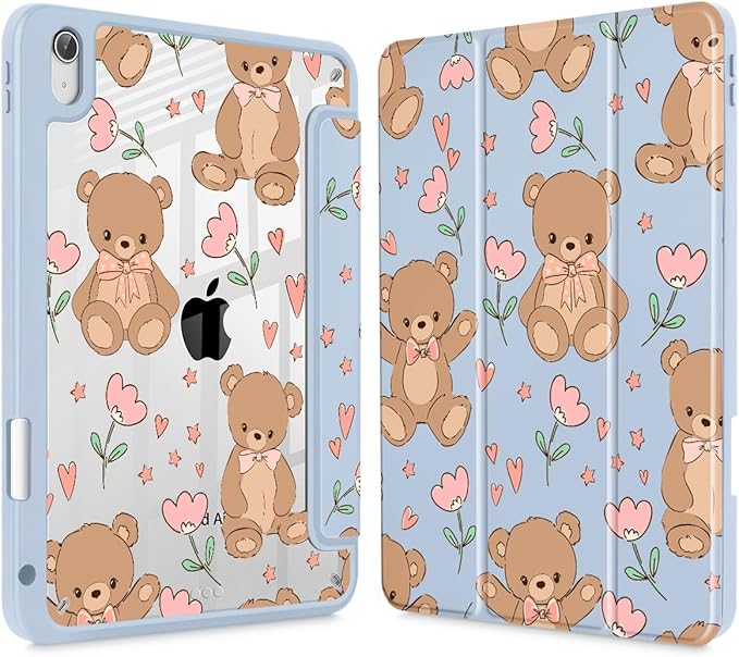 May Chen for iPad Air 11-inch M4/M3/M2 (2026/2025/2024) iPad Air 5th/4th 10.9 Inch - Shockproof Cover with Clear Back Shell &amp Penceil Holder Auto Wake/Sleep Stand Cover Cute Teddy Bear