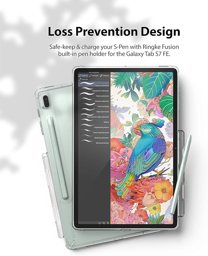 Ringke Fusion Designed for Galaxy Tab S7 FE Case 12.4-inch (2021) Transparent Hard Back Shockproof Bumper Tablet Back Cover with Side S Pen Holder - Clear