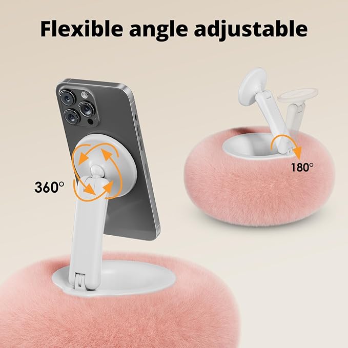 Magnetic Phone Pillow Stand Phone Holder for BedLapDesk Cozy Pillow Stand with Snack Bowl and 2 Magnetic Rings Compatible with 3.5-7 iPhoneE-Reader Kindle Pink