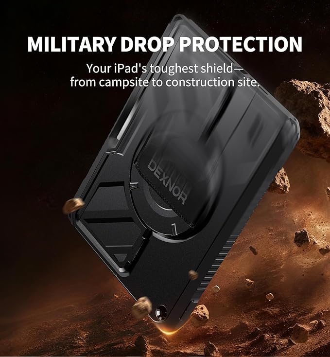 Dexnor Case for iPad 9th/8th/7th Generation 10.2 inch Rugged Protective Case with 360° Rotating Hand Strap &amp Large Stand &amp Screen Protector &amp Pencil Holder Shockproof Full-Body Bumper Cov