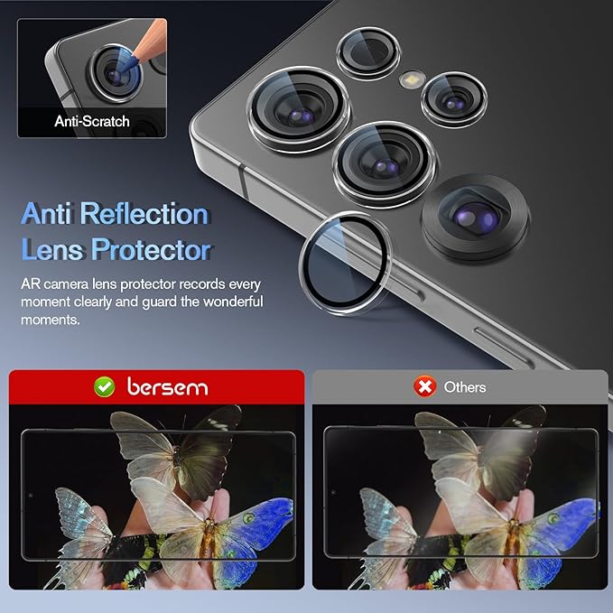 bersem 3 Pack for Samsung Galaxy S25 Ultra Screen Protector + 1 Pack Camera Lens Protector 9H+ Tempered Glass Film with Customized Installation Tray Military Grade Shatterproof HD Clear