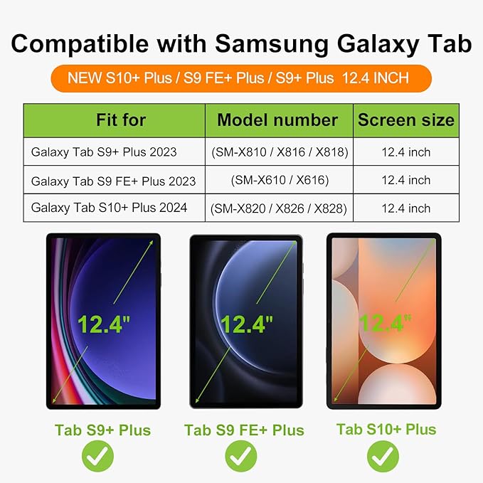 DUNNO Magnetic Case for Samsung Galaxy Tab S10+ Plus /S9+ Plus/S9 FE+ Plus with S-Pen Holder Ultra-Slim Lightweight Folio Tablet Case Auto Wake/Sleep (DarkGreen)