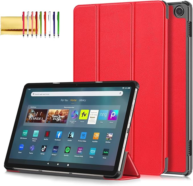 Case for Amazon Fire Max 11 Tablet (13th Generation 2023) Techcircle Slim Lightweight Trifold Stand Magnetic Hard Shell Flip Cover PU Leather Protective Folio Book Cover Red