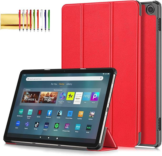 Case for Amazon Fire Max 11 Tablet (13th Generation 2023) Techcircle Slim Lightweight Trifold Stand Magnetic Hard Shell Flip Cover PU Leather Protective Folio Book Cover Red