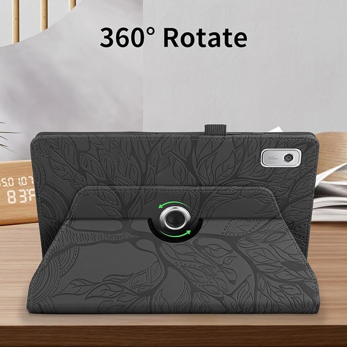 Tablet PC Bags Cases Sleeves Compatible With Lenovo Tab M9 9.0 Inch (Model: TB-310FU 2023 Released) Tablet Case 360 Degree Rotating Stand Foldable Tablet Case Tree Of Life Embossed Shell(Black)