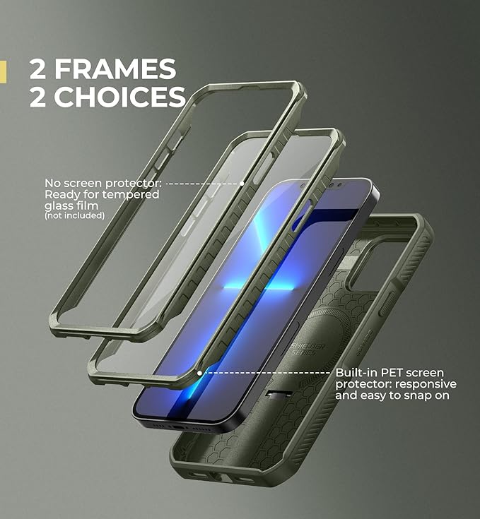 Dexnor for iPhone 13 Pro Max/12 Pro Max Case with Slide Camera Cover &amp Adjustable Kickstand &amp Built-in Screen Protector Magsafe Rugged Bumper Cases Heavy-Duty Magnetic Protective CoverArmy G