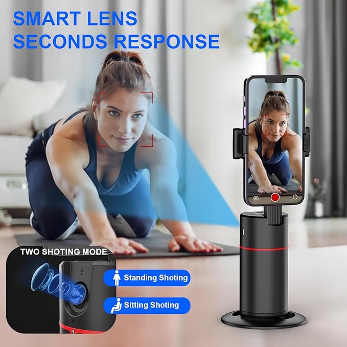 Auto Face Tracking Tripod No App Required Rechargeable Battery 360° Rotation Phone Tracking Holder Face Body Phone Camera Mount for Live Vlog Streaming Video Chat