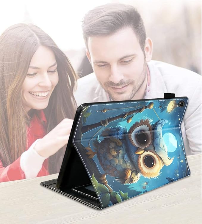 Case for Amazon Kindle Fire 7 Tablet (7 9th/7th Generation 2019/2017 Release) Slim PU Leather Cover with Card Slot &amp Auto Wake/Sleep Owl