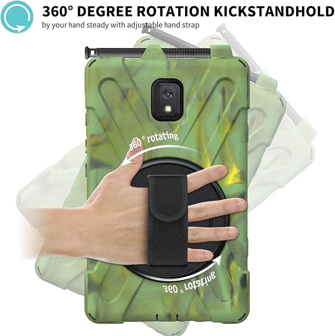 Case for Samsung Galaxy Tab Active 3 8 T570 T575 T577 Heavy Duty Shockproof Rugged 3 Layer Kids Durable Case with 360 Swivel Kickstand Shoulder Strap &amp Hand Strap (Camouflage)