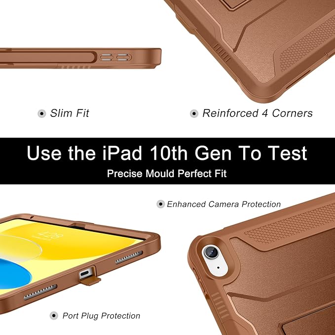 Soke Case for iPad (A16) 11th Generation 11-inch 2025 iPad 10th Generation 10.9-inch 2022 with Built-in Screen Protector and Kickstand Rugged Full Body Protective Cover - Light Brown