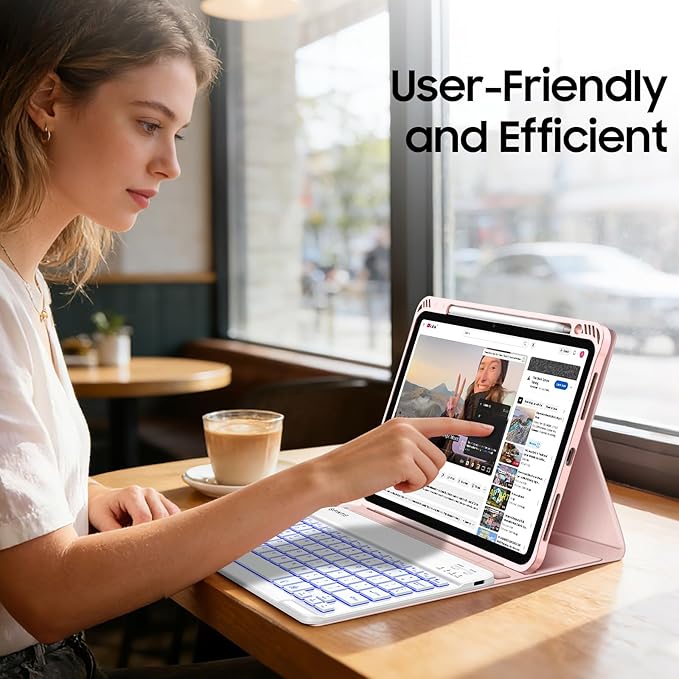 Fintie Backlit Keyboard Case for iPad Air 11-inch M4/M3/M2 (2026/2025/2024) iPad Air 5th/4th Gen 10.9 Inch - Soft TPU Cover with 7 Color Backlight Detachable Bluetooth Keyboard Rose Gold