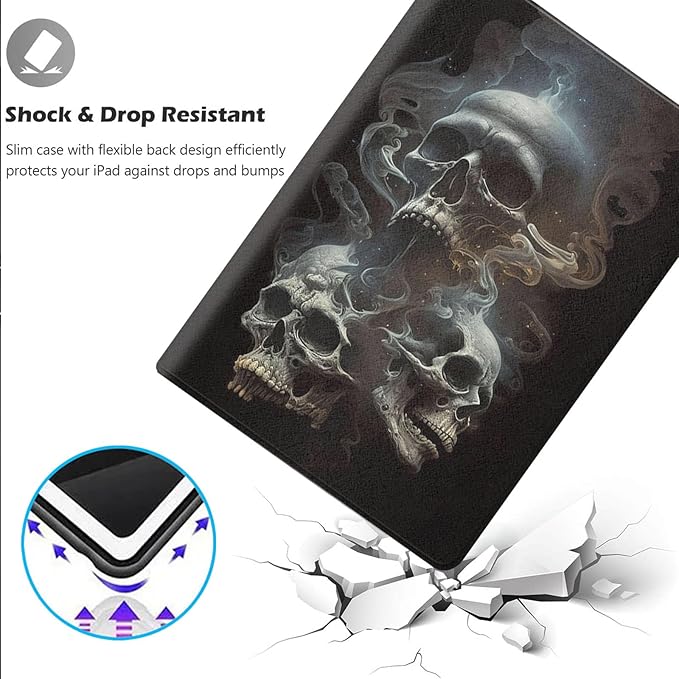Case for iPad 10.5-Inch (iPad Air 3rd 2019/iPad Pro 2017)Adjustable Stand Auto Wake/Sleep Function Full Body Protection Cover - Skull Smoke