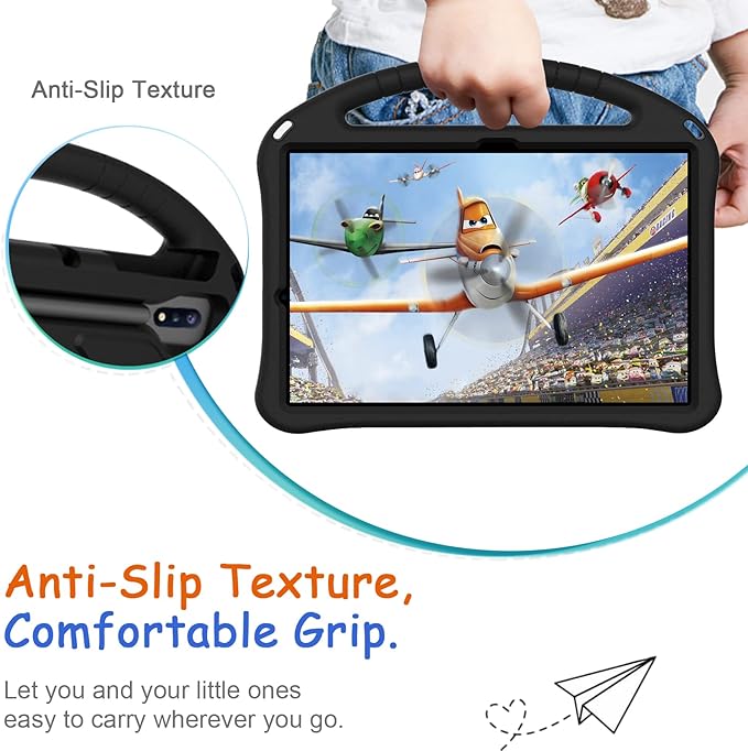 Kids Case for Samsung Galaxy Tab S10+/S9+/S8+/S7 FE/S7+/S9 FE+ 12.4 Techcircle Light Weight Shock Proof EVA Foam Handle Rugged Stand Protective Case for Galaxy Tab S9 FE Plus/S10 Plus 2024 Black