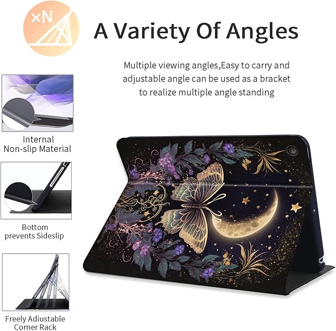 Tablet Case for Samsung Galaxy Tab A8 10.5 inch Case 2022PU Leather Folio Stand Cover with Smart Auto Wake/Sleep for Galaxy Tab A8 10.5 inch 2022 Model [SM-X200/X205/X207]Flower Butterfly Moon