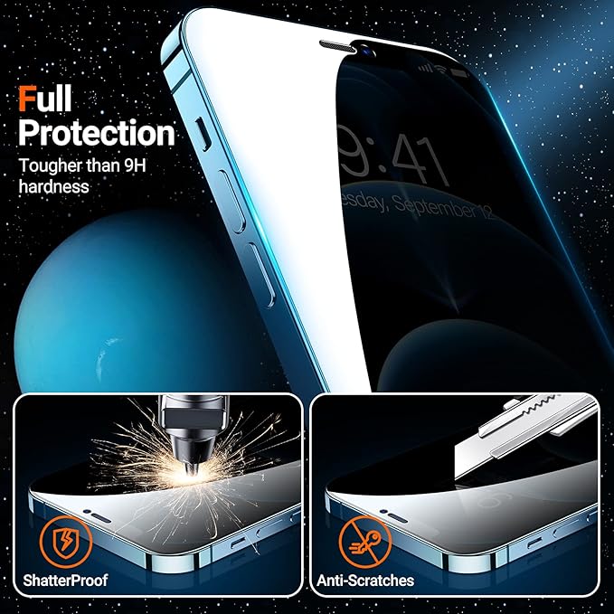 TORRAS Stealth iPhone 12 Pro Max Privacy Screen Protector with Optimal 25° Anti Spy Angle [Anti-Glare] Shatterproof Tempered Glass EasyAlign Installation 2 Pack
