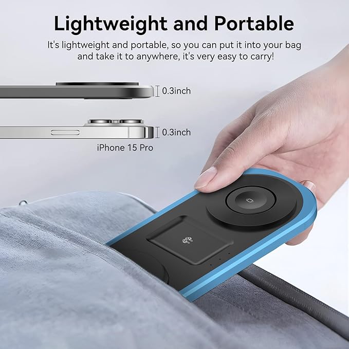 3 in 1 Fast Wireless Charger Stand for iPhone Foldable Travel Charging Station for Magsafe for iPhone 17/Air/16/15/14/13/12 Series Apple Watch Series AirPods pro/2/3/4 2025 Christ mas Gifts (Blue)