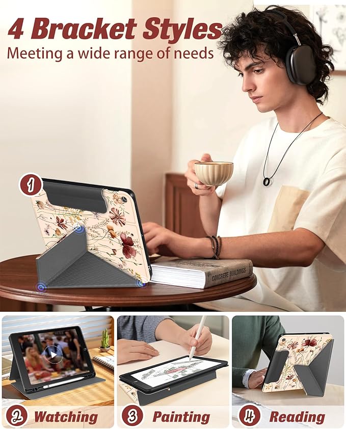 for iPad 9th/8th/7th Generation 10.2 Inch Case with Pen Holder for Boys Girls Women Men Cute Cartoon Anime Cool Funny Protector Stand Tablet Cover for Apple i Pad 7/8/9 Grow Flower