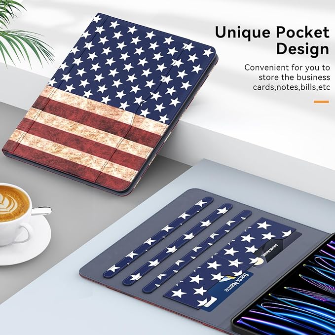 Case for New iPad Pro 12.9 inch 6th/5th/4th/3rd Generation 2022/2021/2020/2018 12.9'' ipad Pro Leather Folio Protective Cover 6/5/4/3 Gen with Pencil Holder Auto Wake/Sleep Flag