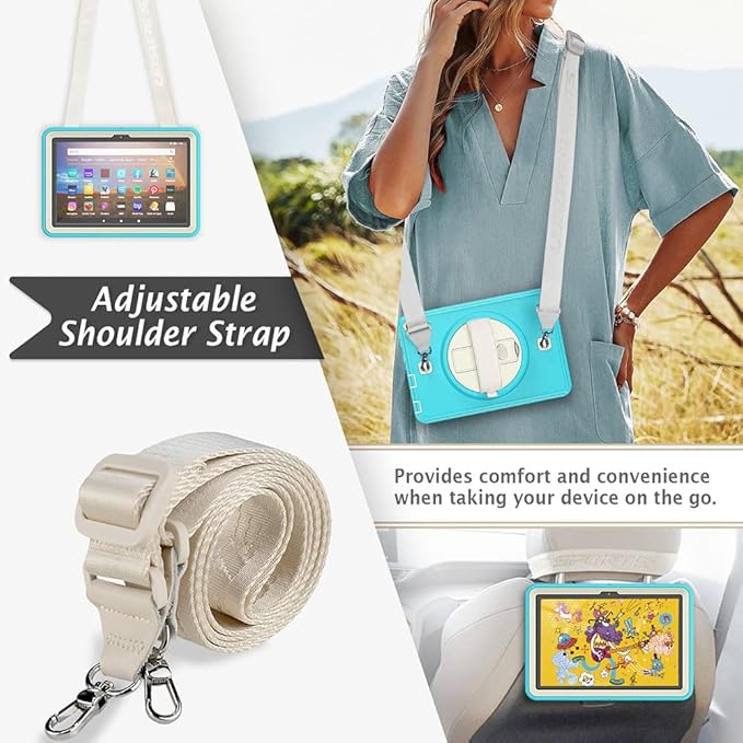 New Kindle Fire HD 8/8 Plus Tablet Case with 360 Degree Swivel Stand Carrying Strap Children's Ebook Cover