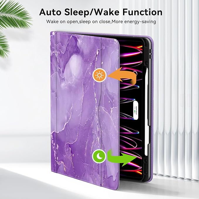 Case for New iPad Pro 12.9 inch 6th/5th/4th/3rd Generation 2022/2021/2020/2018 12.9'' ipad Pro Leather Folio Protective Cover 6/5/4/3 Gen with Pencil Holder Auto Wake/Sleep Marble Purple