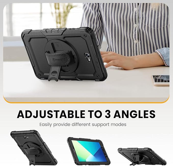 Timecity Case for Samsung Galaxy Tab A 10.1 inch 2016 Release SM-T580 T585 T587 Heavy Duty Protection Case with Screen Protector Stand Hand Strap and Shoulder Strap - Black