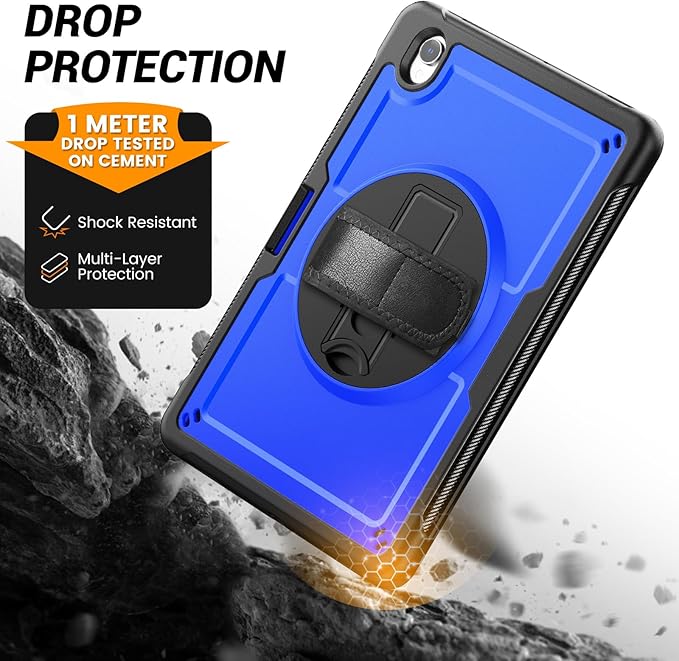 Case for Samsung Galaxy Tab S10 Lite / S10 FE / S9 FE 5G / S9 Tablet Case 10.9''/ 11'' with Screen Protector Pen Holder 360°Rotate Hand Strap/Stand Shoulder Strap Blue