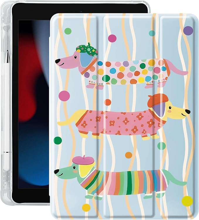 Idocolors Case for iPad 11 inch (A16 Chip) 2025 Generation 11th / iPad 10.9 inch 2022 10th Gen Built-in Pencil Holder with Soft TPU Shockproof Back Shell Auto Wake/Sleep Dachshund-Blue