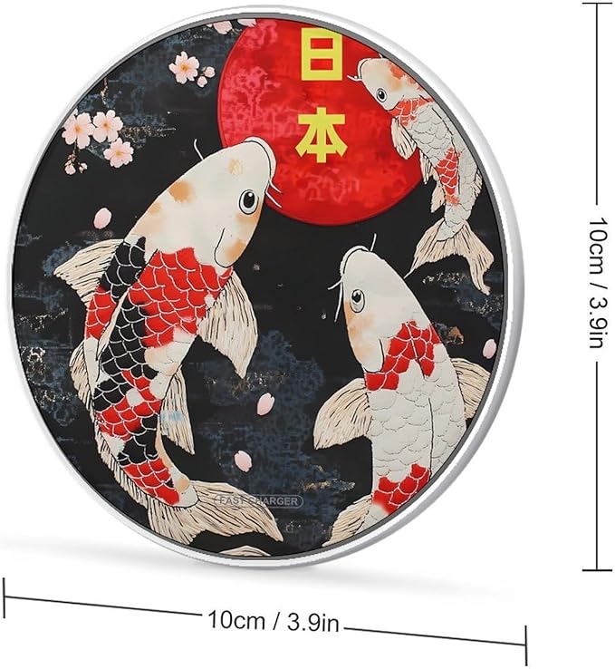 Japanese Fishes Japan Red Sun Phone Charger Magnetic Charging Pad Anti-Slip with USB Cable