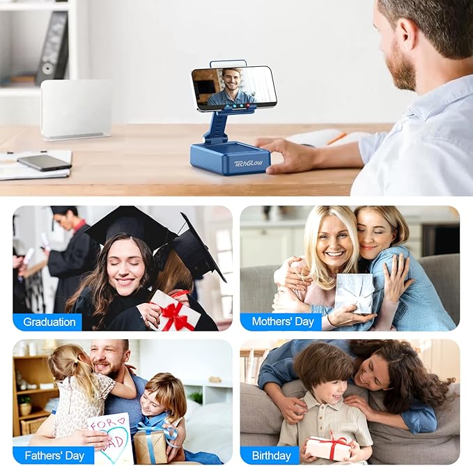 TechGlow Gifts for Men Women Foldable Cellphone Stand with Bluetooth Speaker and Charging Funtion Birthday Gift Idea for Mom Dad Cool Gadget Tech Gifts-Blue