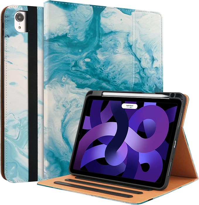 for iPad Air 5th/4th Generation Case 2022/2020 for iPad Air 10.9 Inch Case Cover with Built-in Pencil Holder and Hand Strap Auto Sleep/Wake Multiple Viewing Angles for iPad Air 5/4 Gen Green Cloud