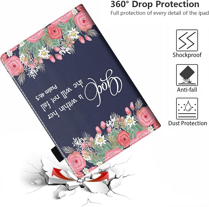 Case for All-New Kindle Fire HD 10/Fire HD 10 Plus Tablet 10.1 (11th Gen 2021 Released) - Slim PU Leather Stand Flip Cover with Card Slot &amp Pencil Holder Quote Bible Verse Psalm 46:5