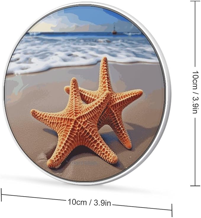 Starfish on The Beach Wireless Charger Fast Wireless Charging Pad with USB Cable 10W Anti-Slip Magnetic Wireless Charger Portable Slim Charger Puck Travel Charging Station