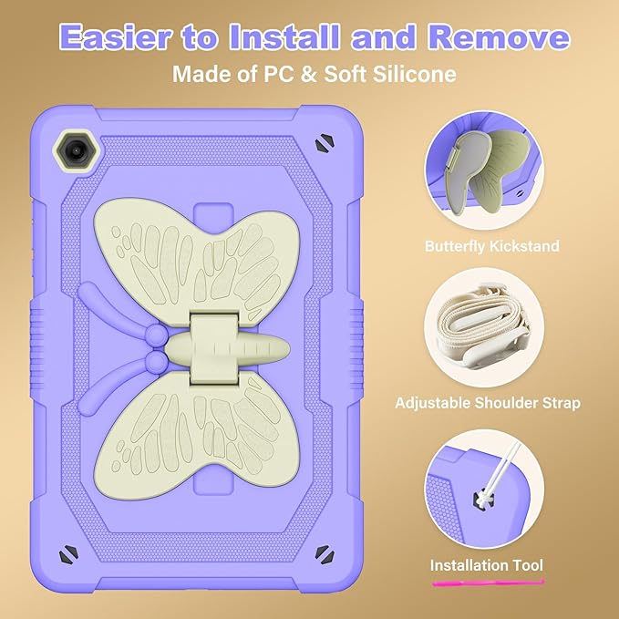 Cover for Samsung Galaxy Tab A11+ Plus/A9+ Plus Case with Screen Protector Galaxy Tab A11+/A9+ 11 inch 2025/2023 Released with Butterfly Stand Shoulder Strap Shockproof case for Kids Girl