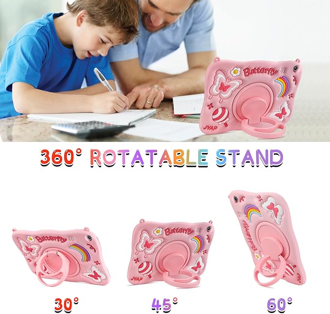 for Samsung Galaxy Tab A9 Plus Case Kids Girls with Screen Protector Kickstand Shoulder Strap Pink Butterfly Shockproof Cover for Samsung A9 Plus Tablet Cover 11 inch 2023