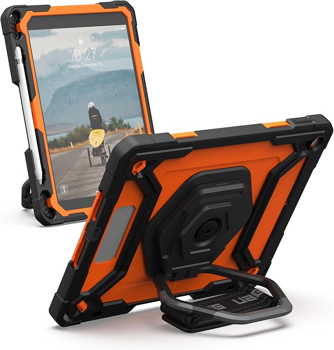 URBAN ARMOR GEAR UAG Designed for iPad 10.2 9th/8th Gen 2020-2021 Case w/Built-in Screen Protector Kickstand Hand Strap Rugged Transparent Clear Military Grade Protective Cover Plasma Orange/Black
