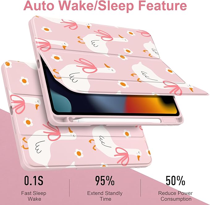 MEEgoodo Case for iPad 10.2 inchTablet Cases for iPad 9th Generation 2021/8th Gen 2020/7th Gen 2019 with Clear Acrylic Back Shell+Pencil Holder+Auto Wake/Sleep+Trifold StandGoose Farm &amp Bows