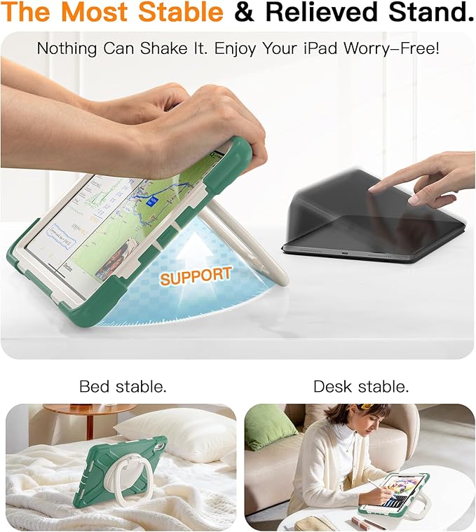 BATYUE Case for iPad (A16) 11th/10th Gen 11''/10.9'' 2025/2022 - Heavy Duty Shockproof Cover with 360° Rotating &amp 180° Folding Stand Screen Protector Shoulder Strap &amp Pencil Holder | Emerald