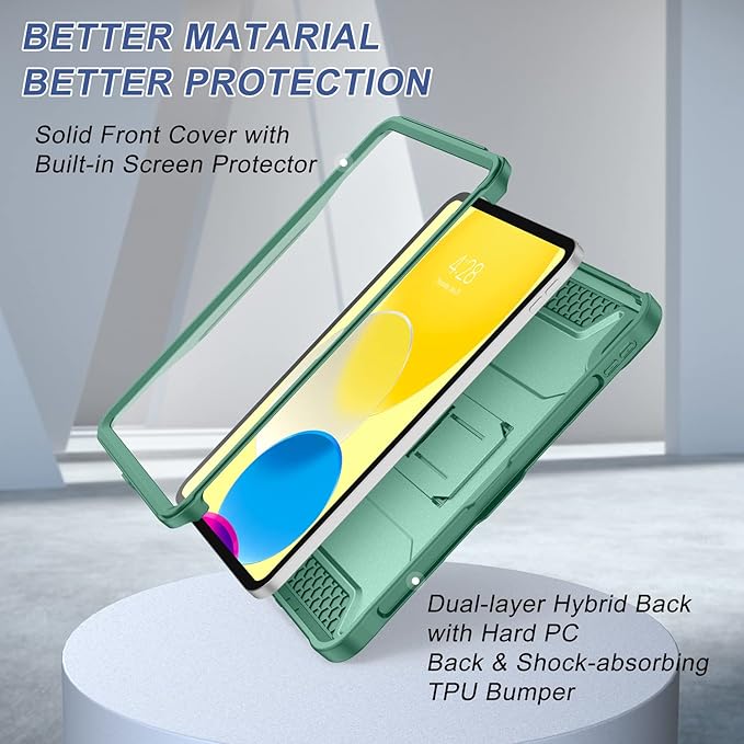 Soke Case for iPad (A16) 11th Generation 11-inch 2025 iPad 10th Generation 10.9-inch 2022 with Built-in Screen Protector and Kickstand Rugged Full Body Protective Cover - Midnight Green