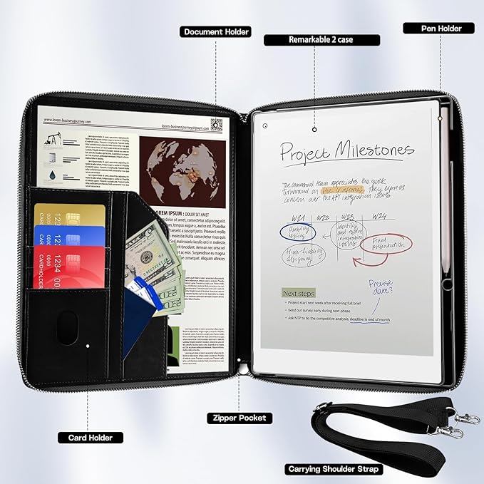 E NET-CASE Case for Remarkable 2 Tablet 10.3 inch (2020 Released) - Business Handheld Design Upgraded PU Leather Cover for Remarkable 2 Digital Paper with Zipper &amp Pen Holder (Black)