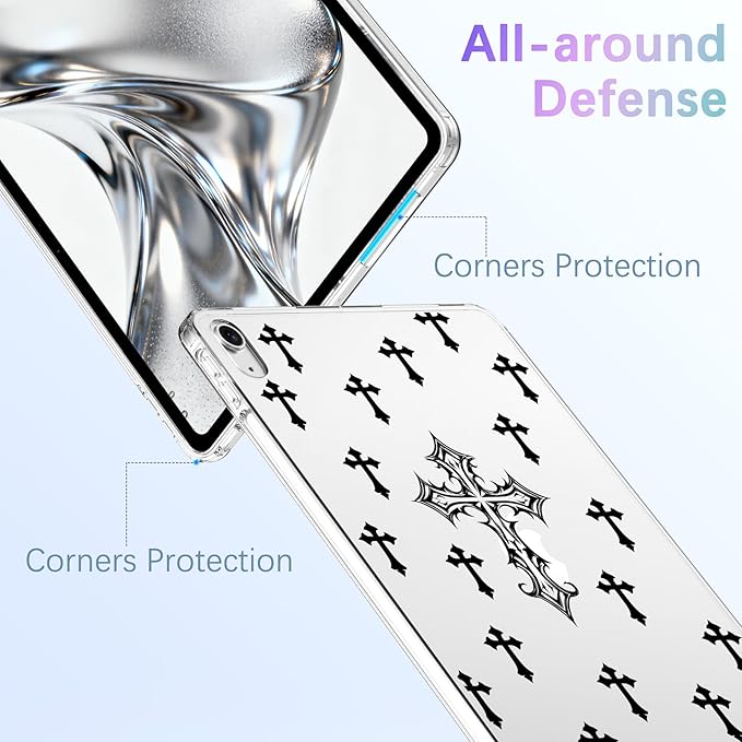 for 12.9 iPad Pro 6th/5th/4th/3rd Gen (2022/2021/2020/2018)Y2k Gothic Cross Crystal Clear CaseSlim Lightweight Anti-Scratch Soft TPU Bumper Hard Acrylic Back Cover for Women