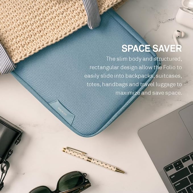 Folio Tablet Pouch Family Work Travel Cable Organizer and Tech Case for Electronic Essentials and Accessories 11-Inch iPad Pro with Label Identification in Arctic Blue
